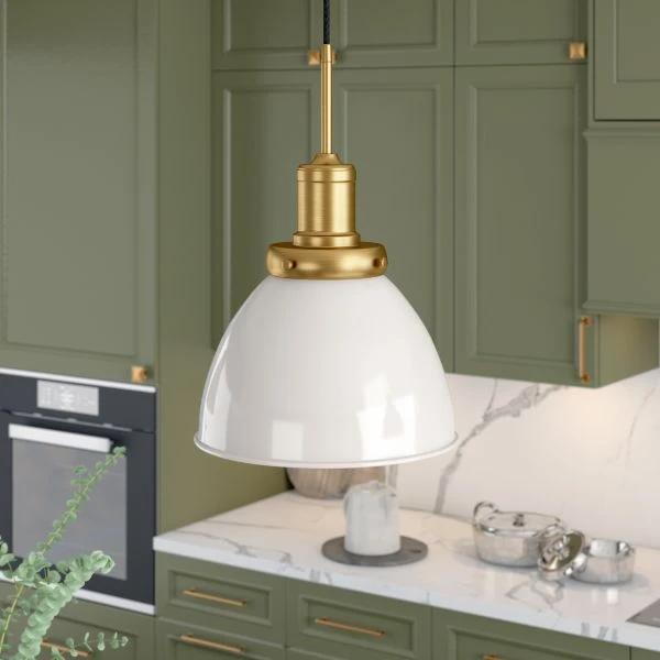 Madison 12" Wide Pendant With Metal Shade In Pearled White/Brass/Pearled White 5 Madison 12" Wide Pendant With Metal Shade In Pearled White/Brass/Pearled White - Image 5