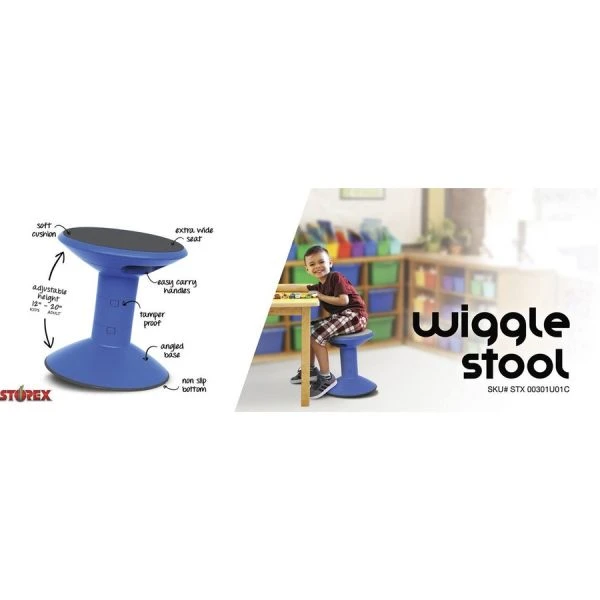 Storex Wiggle Stool, Non-Slip Base, Adjustable 12-18 Inch Height, Blue 2 Storex Wiggle Stool, Non-Slip Base, Adjustable 12-18 Inch Height, Blue - Image 2