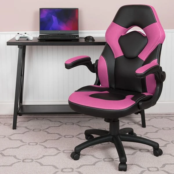 X10 Gaming Chair Racing Office Ergonomic Computer PC Adjustable Swivel Chair With Flip-up Arms, Pink/Black LeatherSoft 2 X10 Gaming Chair Racing Office Ergonomic Computer PC Adjustable Swivel Chair With Flip-up Arms, Pink/Black LeatherSoft - Image 2