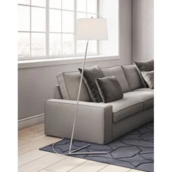 Markos Tilted Floor Lamp With Fabric Shade In Brushed Nickel/White -office furniture sale 16772dc6fc3356945dd8c5a73f94eae73f