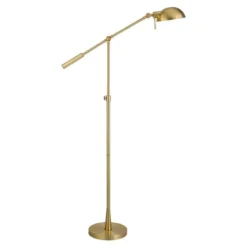 Dexter Height Adjustable/Tilting Floor Lamp With Metal Shade In Brushed Brass/Brushed Brass