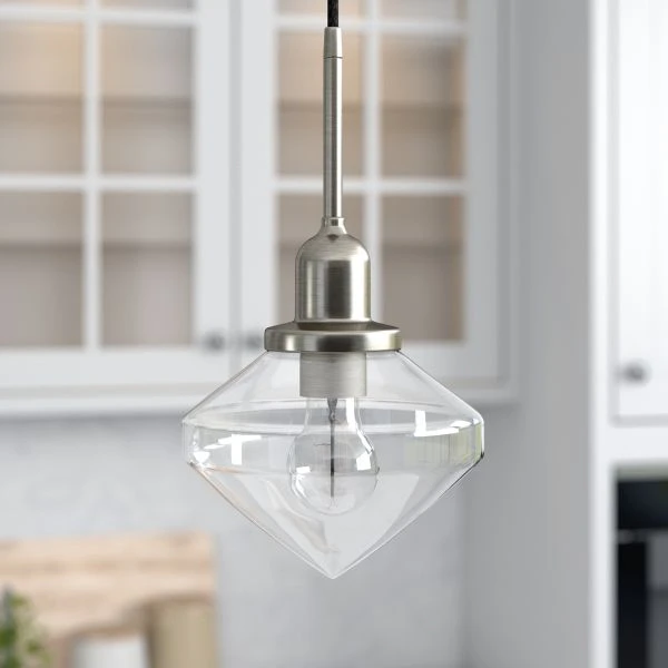 Zariza 8" Wide Pendant With Glass Shade In Brushed Nickel /Clear 2 Zariza 8" Wide Pendant With Glass Shade In Brushed Nickel /Clear - Image 2