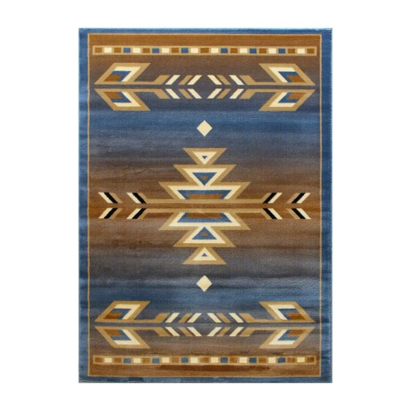 Lodi Collection Southwestern 8' X 10' Blue Area Rug - Olefin Rug With Jute Backing For Hallway, Entryway, Bedroom, Living Room 2 Lodi Collection Southwestern 8' X 10' Blue Area Rug - Olefin Rug With Jute Backing For Hallway, Entryway, Bedroom, Living Room - Image 2