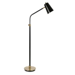 Austen Height-Adjustable Floor Lamp With Metal Shade In Matte Black/Brass/Matte Black