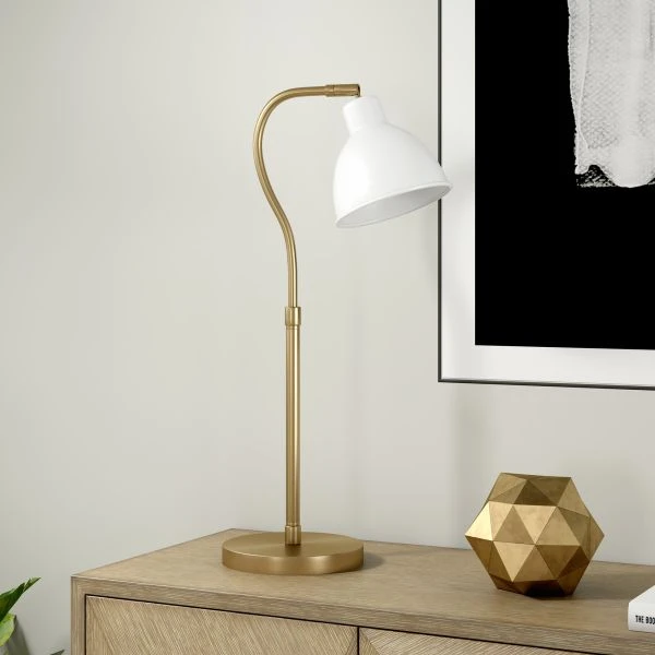 Vincent 25.13" Tall Table Lamp With Metal Shade In Brass/White/Brass 4 Vincent 25.13" Tall Table Lamp With Metal Shade In Brass/White/Brass - Image 4