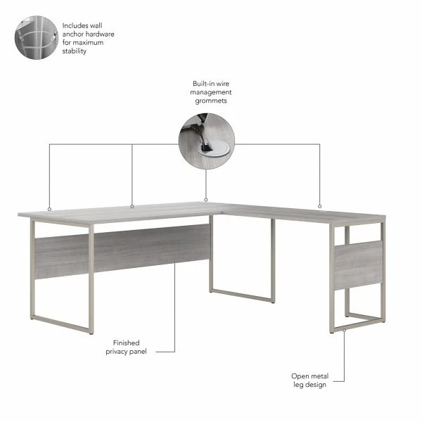Bush Business Furniture Hybrid 72W X 36D L Shaped Table Desk With Metal Legs In Platinum Gray 4 Bush Business Furniture Hybrid 72W X 36D L Shaped Table Desk With Metal Legs In Platinum Gray - Image 4