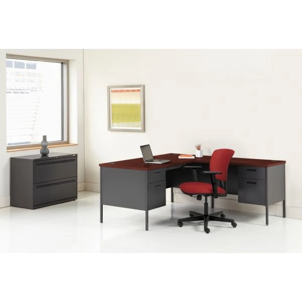 HON Metro Classic Series Right Pedestal Desk, 48" X 30" X 29.5", Mahogany/Charcoal 5 HON Metro Classic Series Right Pedestal Desk, 48" X 30" X 29.5", Mahogany/Charcoal - Image 5
