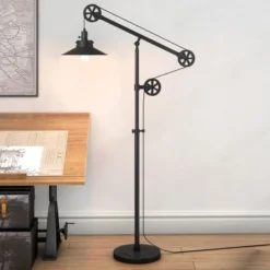 Descartes Wide Brim/Pulley System Floor Lamp With Metal Shade In Blackened Bronze/Blackened Bronze 9 Descartes Wide Brim/Pulley System Floor Lamp With Metal Shade In Blackened Bronze/Blackened Bronze -office furniture sale 1865c93e88a4652fa8525c09ac3b68075d