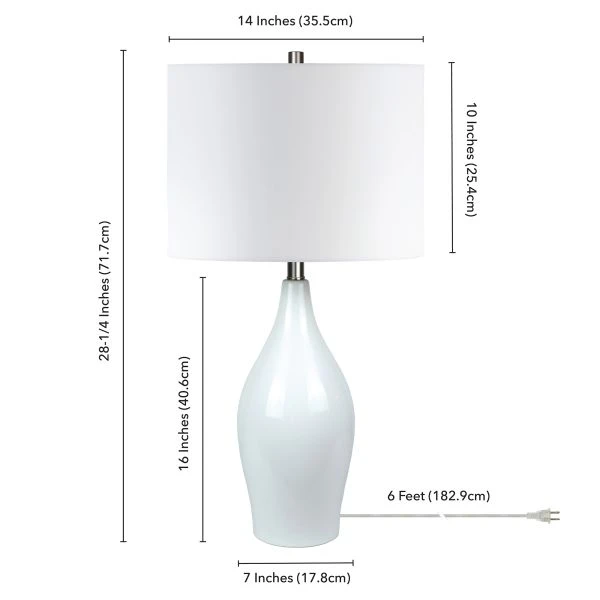 Bella 28.25" Tall Porcelain Table Lamp With Fabric Shade In White/White 2 Bella 28.25" Tall Porcelain Table Lamp With Fabric Shade In White/White - Image 2