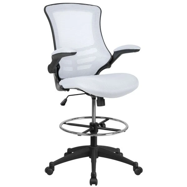 Kelista Mid-Back White Mesh Ergonomic Drafting Chair With Adjustable Foot Ring And Flip-Up Arms 2 Kelista Mid-Back White Mesh Ergonomic Drafting Chair With Adjustable Foot Ring And Flip-Up Arms - Image 2