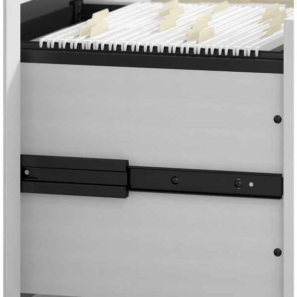 Bush Furniture Key West 60W L Shaped Desk With 2 Drawer Mobile File Cabinet In Pure White Oak 4 Bush Furniture Key West 60W L Shaped Desk With 2 Drawer Mobile File Cabinet In Pure White Oak - Image 4