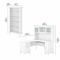 Bush Furniture Somerset 60W L Shaped Desk With Hutch And 5 Shelf Bookcase In White -office furniture sale 198f4fcfd669e7ed93fb7f82ac468c2c39