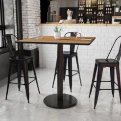 Stiles 42'' Square Walnut Laminate Table Top With 24'' Round Bar Height Table Base