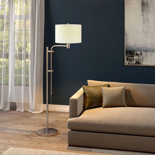 Polly Height-Adjustable Floor Lamp With Fabric Shade In Brushed Nickel/White 3 Polly Height-Adjustable Floor Lamp With Fabric Shade In Brushed Nickel/White - Image 3
