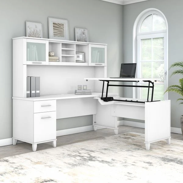 Bush Furniture Somerset 72W 3 Position Sit To Stand L Shaped Desk With Hutch In White 8 Bush Furniture Somerset 72W 3 Position Sit To Stand L Shaped Desk With Hutch In White - Image 8