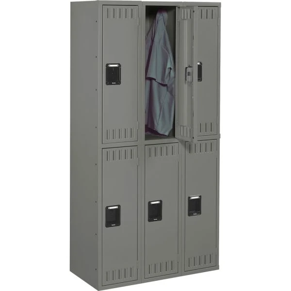 Tennsco Double Tier Locker, Triple Stack, 36w X 18d X 72h, Medium Gray 2 Tennsco Double Tier Locker, Triple Stack, 36w X 18d X 72h, Medium Gray - Image 2