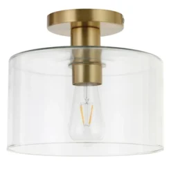 Henri 10" Wide Semi Flush Mount With Glass Shade In Brass/Clear