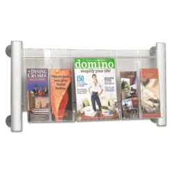 Safco Luxe Magazine Rack, 3 Compartments, 31.75w X 5d X 15.25h, Clear/Silver