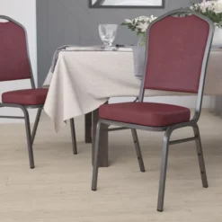 Flash Furniture HERCULES Series Crown Back Stacking Banquet Chair With Burgundy Vinyl And 2.5'' Thick Seat - Silver Vein Frame