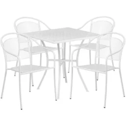 Oia Commercial Grade 28" Square White Indoor-Outdoor Steel Patio Table Set With 4 Round Back Chairs -office furniture sale 1b04185aa92b7b3664523e53ffa390371e