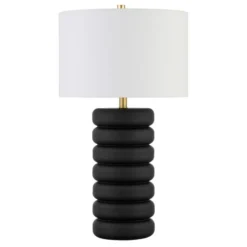 Zelda 25" Tall Ceramic Bubble Body Table Lamp With Fabric Shade In Matte Black/Brass/White