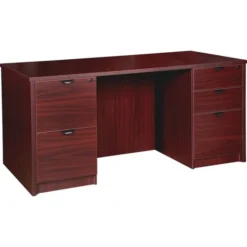 Lorell Prominence 2.0 Mahogany Laminate Double-Pedestal Desk - 5-Drawer