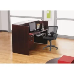 Alera Valencia Series Reception Desk With Transaction Counter, 71" X 35.5" X 29.5" To 42.5", Mahogany -office furniture sale 1b811ab0376c721bdf5a2441a1e5ef3a13
