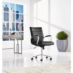 Modern Comfort Winsley Bonded Leather Mid-Back Manager's Chair, Black/Silver, BIFMA Certified -office furniture sale 1bb0e8fa16029f76cadbf57e63c2a5b4a9