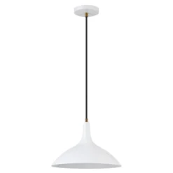 Barton 14" Wide Pendant With Metal Shade In Matte White/Brass/Matte White