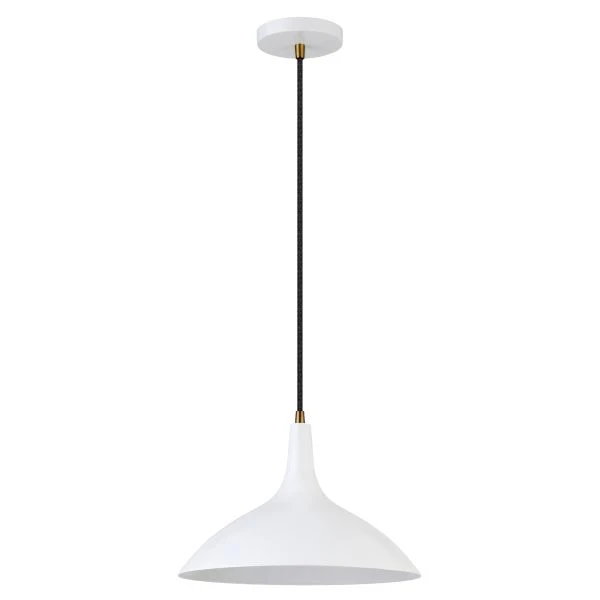 Barton 14" Wide Pendant With Metal Shade In Matte White/Brass/Matte White 1 Barton 14" Wide Pendant With Metal Shade In Matte White/Brass/Matte White