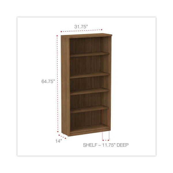 Alera Valencia Series Bookcase, Five-Shelf, 31.75w X 14d X 64.75h, Modern Walnut 2 Alera Valencia Series Bookcase, Five-Shelf, 31.75w X 14d X 64.75h, Modern Walnut - Image 2