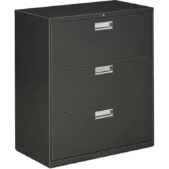 HON 600 Series Three-Drawer Lateral File, Letter/Legal/A4, 36w X 18d, Charcoal