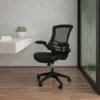 Flash Furniture Mid-Back Mesh Task Chair With Leather Padded Seat And Flip-Up Arms