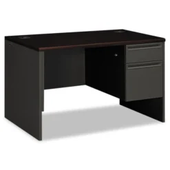 HON 38000 Series Right Pedestal Desk, 48" X 30" X 29.5", Mahogany/Charcoal