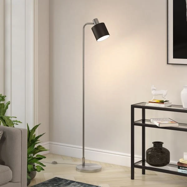 Thew 65" Tall Floor Lamp With Metal Shade In Nickel/Black 5 Thew 65" Tall Floor Lamp With Metal Shade In Nickel/Black - Image 5