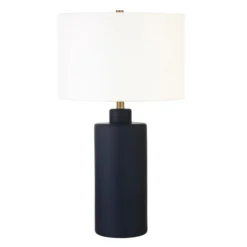 Carlina 25" Tall Ceramic Table Lamp With Fabric Shade In Matte Navy/White