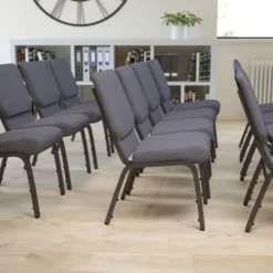 Flash Furniture HERCULES Series 18.5''W Dark Gray Fabric Stacking Church Chair With 4.25'' Thick Seat - Silver Vein Frame