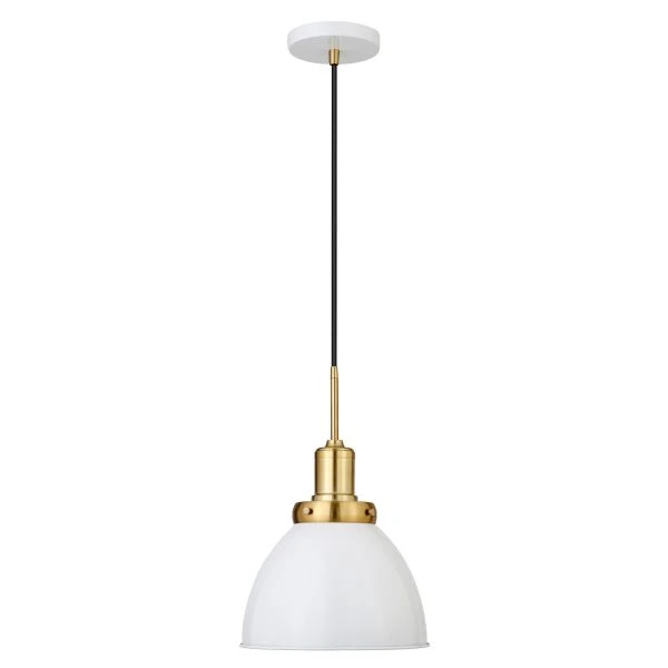 Madison 12" Wide Pendant With Metal Shade In White/Brass/White 1 Madison 12" Wide Pendant With Metal Shade In White/Brass/White