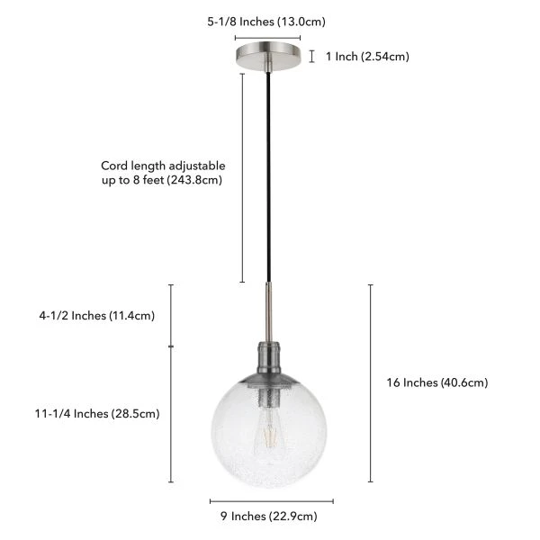 Walker 9" Wide Pendant With Glass Shade In Brushed Nickel /Seeded 4 Walker 9" Wide Pendant With Glass Shade In Brushed Nickel /Seeded - Image 4