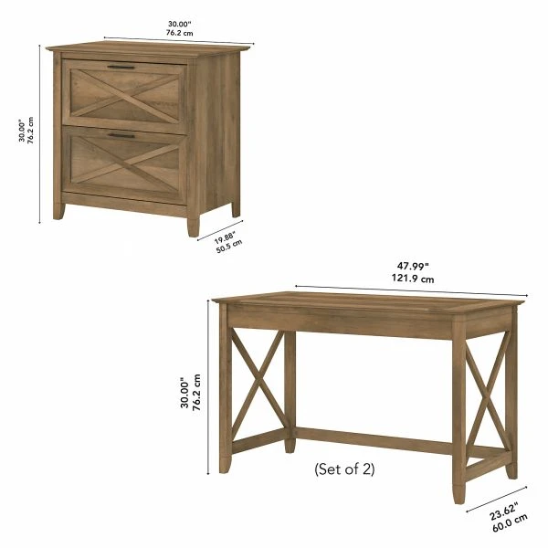 Bush Furniture Key West 2 Person Desk Set With Lateral File Cabinet In Reclaimed Pine 4 Bush Furniture Key West 2 Person Desk Set With Lateral File Cabinet In Reclaimed Pine - Image 4