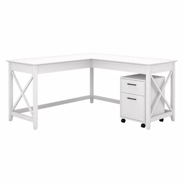 Bush Furniture Key West 60W L Shaped Desk With 2 Drawer Mobile File Cabinet In Pure White Oak 1 Bush Furniture Key West 60W L Shaped Desk With 2 Drawer Mobile File Cabinet In Pure White Oak