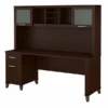 Bush Furniture Somerset 72W Office Desk With Drawers And Hutch In Mocha Cherry