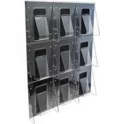 Deflecto Stand-Tall 9-Bin Wall-Mount Literature Rack, Mag, 27.5w X 3.38d X 35.63h, Clear/Black -office furniture sale 1dacb303f8825d909f74704d34987bf823