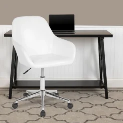 Cortana Home And Office Mid-Back Chair In White LeatherSoft