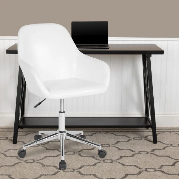 Cortana Home And Office Mid-Back Chair In White LeatherSoft 1 Cortana Home And Office Mid-Back Chair In White LeatherSoft