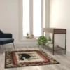Ursus Collection 4' X 5' Rustic Lodge Wandering Black Bear And Cub Area Rug With Jute Backing