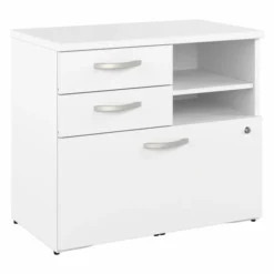 Bush Business Furniture Studio A Office Storage Cabinet With Drawers And Shelves In White