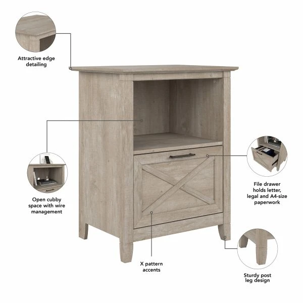Bush Furniture Key West Lateral File Cabinet With Shelf In Washed Gray 2 Bush Furniture Key West Lateral File Cabinet With Shelf In Washed Gray - Image 2