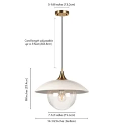 Alvia 14.5" Wide Pendant With Metal/Glass Shade In Pearled White/Brass/Clear -office furniture sale 1f4219f8269965da7cd7c9bb40ea561fbc