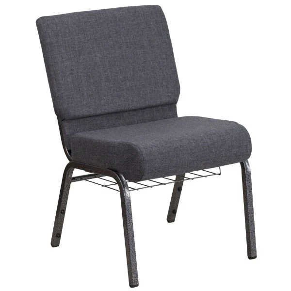 Flash Furniture HERCULES Series 21'' Wide Dark Gray Fabric Church Chair With 4'' Thick Seat, Book Rack - Silver Vein Frame 2 Flash Furniture HERCULES Series 21'' Wide Dark Gray Fabric Church Chair With 4'' Thick Seat, Book Rack - Silver Vein Frame - Image 2